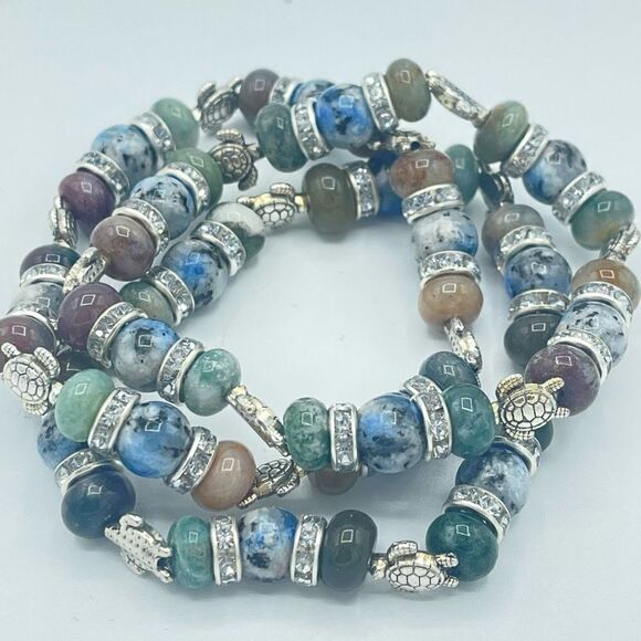Sea Turtle India agate K2 beaded stretch bracelet ONE NEW crystal reiki yoga med - Picture 2 of 7